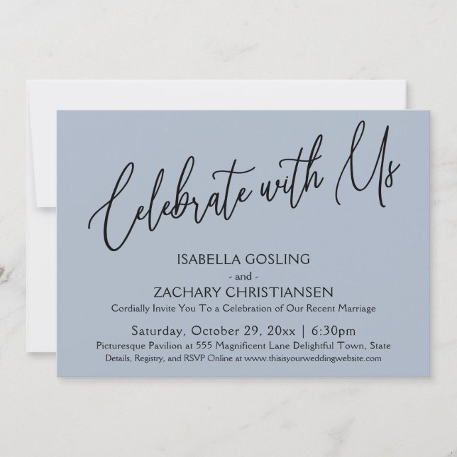 Celebrate with Us Elegant Handwriting Dusty Blue Invitation (Front)