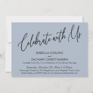 Celebrate with Us Elegant Handwriting Dusty Blue Invitation