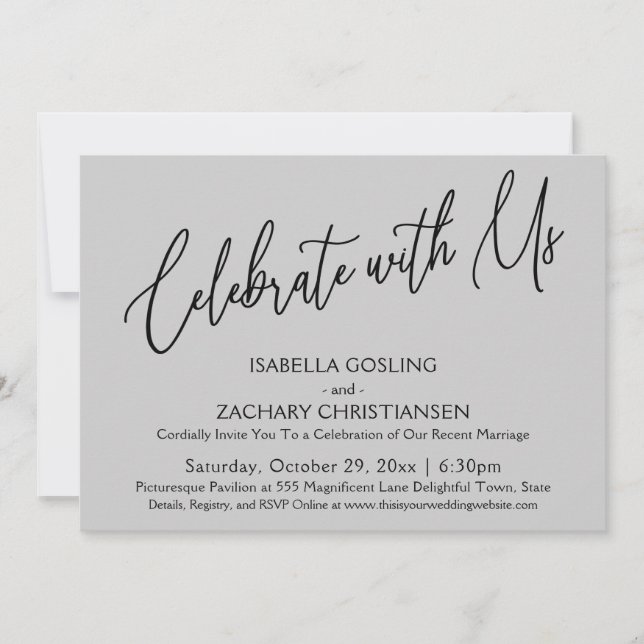 Celebrate with Us Elegant Handwriting Light Grey Invitation (Front)