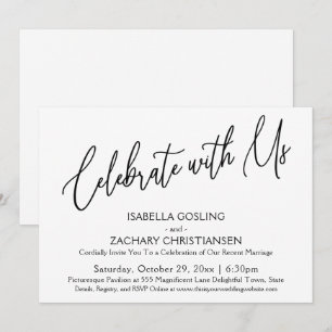 Celebrate with Us Elegant Handwriting Party B&W Invitation
