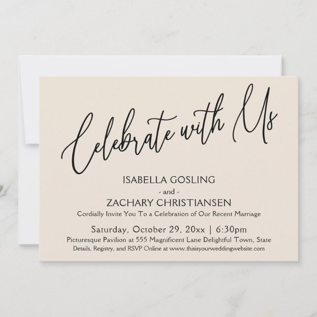 Celebrate with Us Elegant Handwriting Party Cream Invitation (Front)