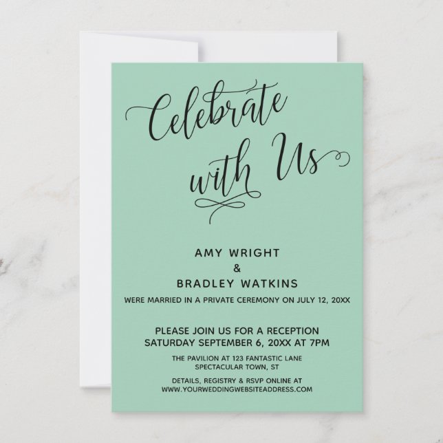 Celebrate with Us Elegant Light Green Reception Invitation (Front)