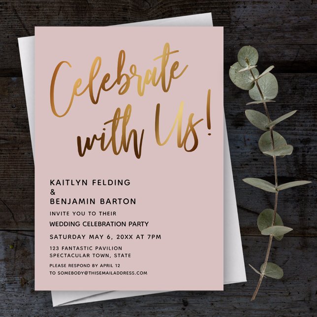 Celebrate With Us! Gold Handwriting Dusty Rose Invitation (Creator Uploaded)