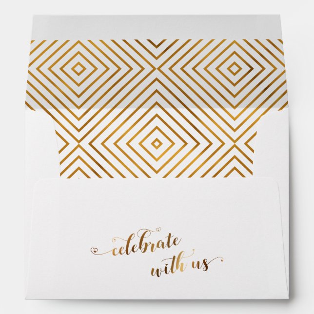 Celebrate with Us Gold Hearts Script Personalized Envelope (Back (Bottom))