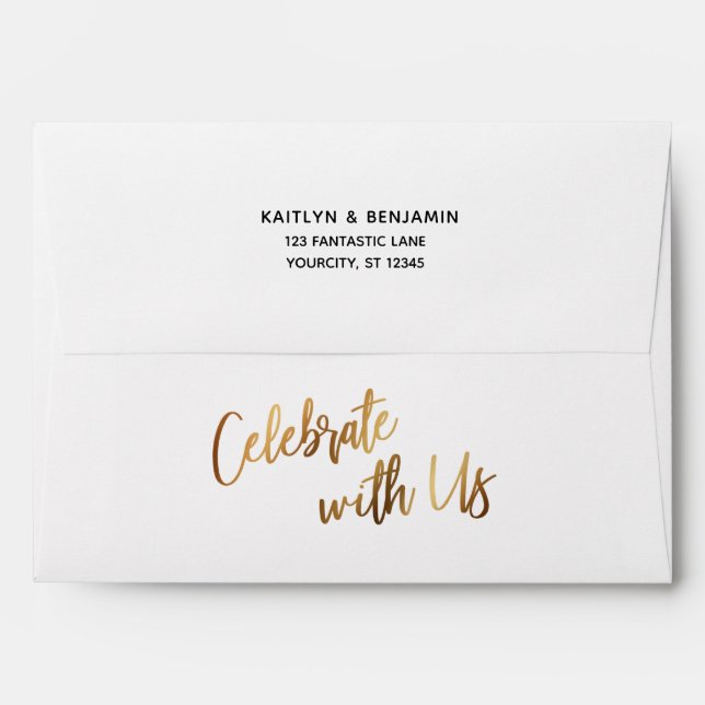 Celebrate with Us Gold Ombre Inside Return Address Envelope (Back (Top Flap))