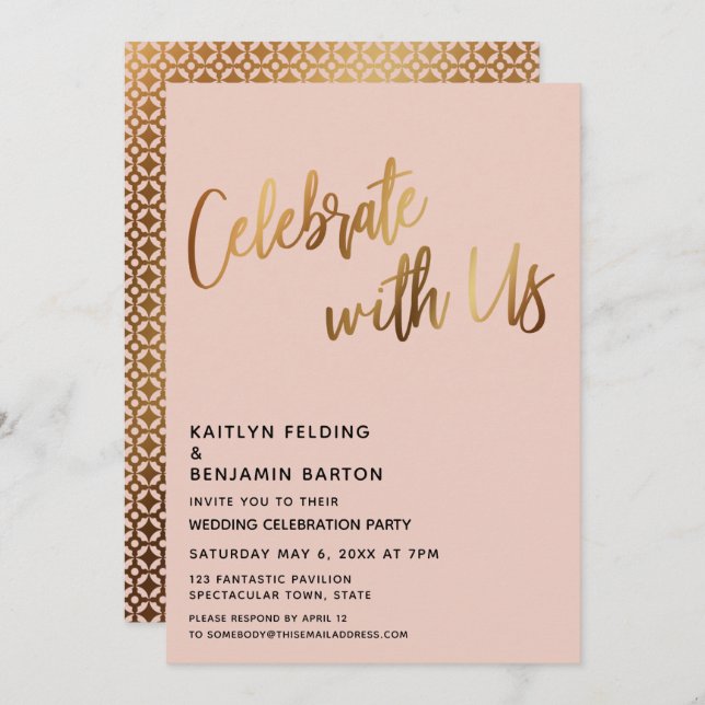 Celebrate With Us Gold Wedding Reception Blush Invitation (Front/Back)