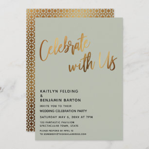 Celebrate With Us Gold Wedding Reception Sage Invitation