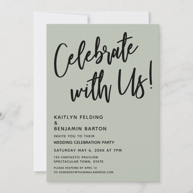 Celebrate With Us! Handwriting Sage Green Invitation (Front)