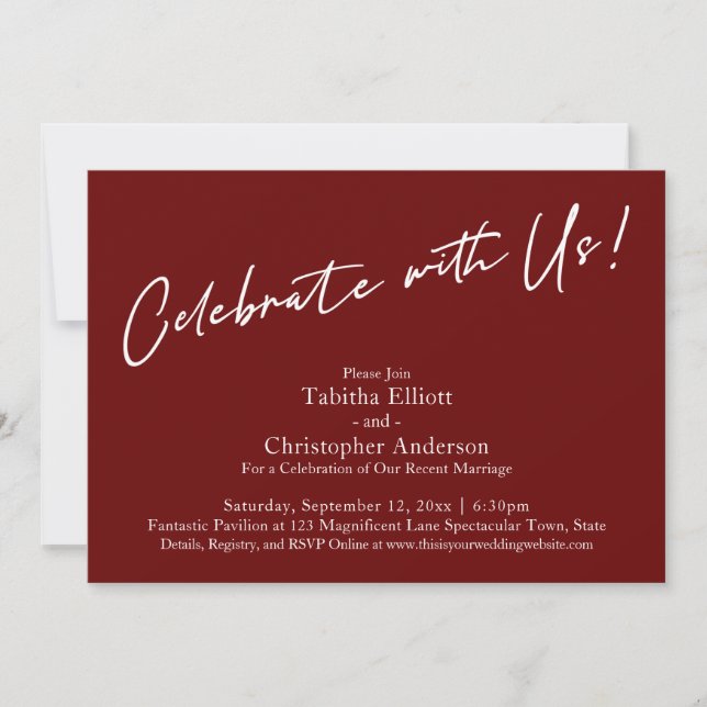 Celebrate with Us Handwriting Simple Burgundy Invitation (Front)