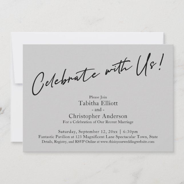 Celebrate with Us Handwriting Simple Light Grey Invitation (Front)