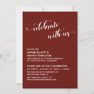 Celebrate with Us Hearts Script Burgundy Reception Invitation