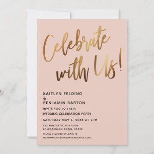 Celebrate With Us! Minimal Gold Handwriting Blush Invitation