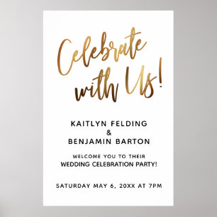 Celebrate With Us! Minimal Gold Handwriting Event Poster