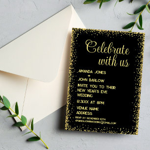 Celebrate With Us Minimal Gold New Year's Wedding  Invitation
