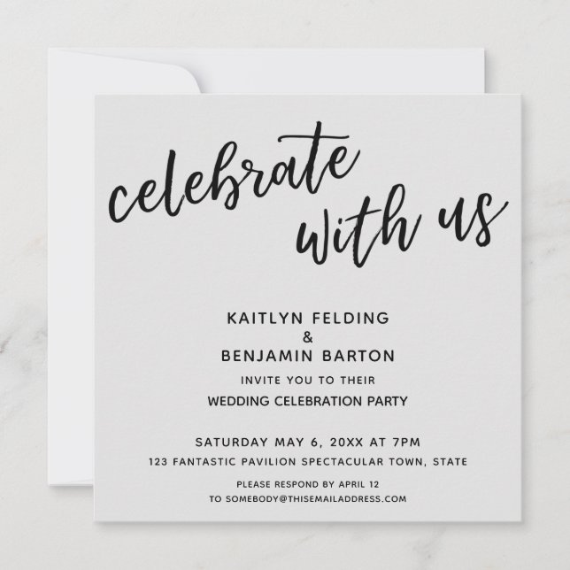 Celebrate with Us Modern Grey Wedding Reception Invitation (Front)