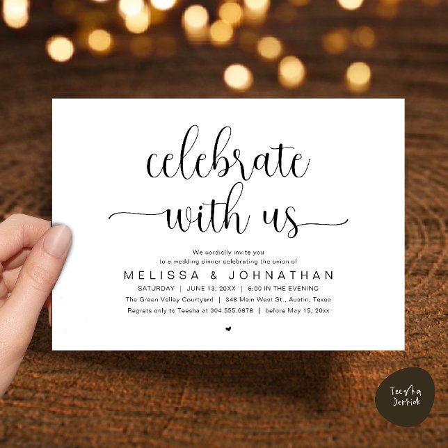 Celebrate With Us Modern Minimalist Wedding Dinner Invitation (Celebrate With Us, Modern Minimalist Wedding Reception Dinner Party Invites Card Black and White)