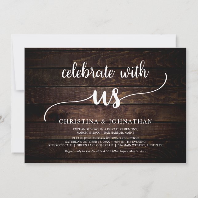 Celebrate with us, Modern Rustic Elopement Dinner Invitation (Front)