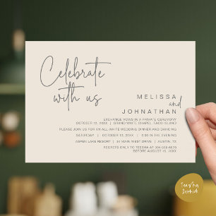 Celebrate with us, Modern Wedding Elopement Dinner Invitation