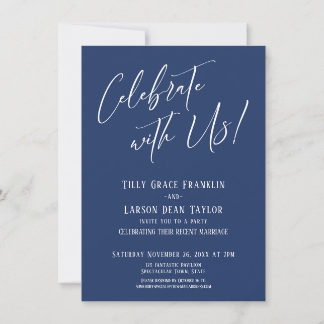 Celebrate with Us! Modern Wedding Party Navy Invitation (Front)