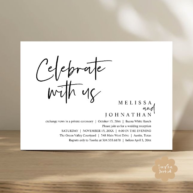 Celebrate with us Modern Wedding Reception Invitation (Celebrate with us Modern Casual Wedding Reception Dinner Lunch Brunch Invites Card PDF Black White)