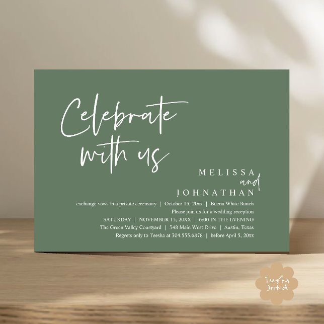 Celebrate with us Modern Wedding Reception Invitation (Celebrate with us Modern Casual Wedding Reception Dinner Lunch Brunch Invites Card PDF Sage Green)