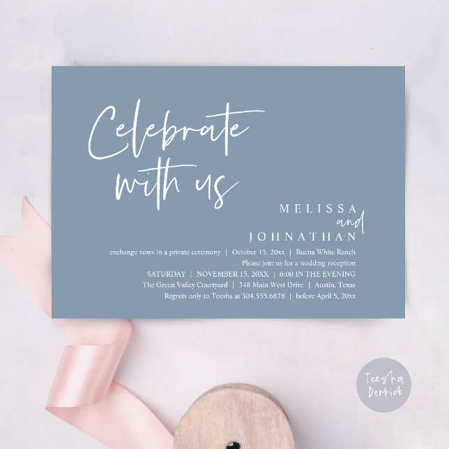 Celebrate with us Modern Wedding Reception Invitation (Celebrate with us Modern Casual Wedding Reception Dinner Lunch Brunch Invites Card PDF Dusty Blue)