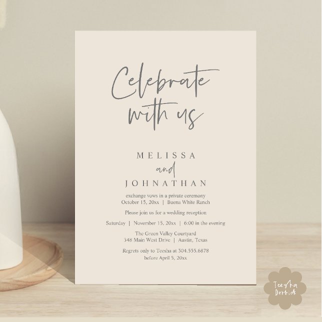 Celebrate with us, Modern Wedding Reception Invitation (Celebrate with us Modern Casual Wedding Reception Dinner Lunch Brunch Invites Card PDF Cream Grey)