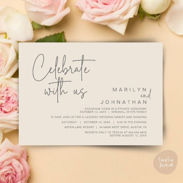 Celebrate with us, Post Wedding Elopement Party Invitation (Celebrate with us, Post Wedding Elopement Party Dinner Brunch Lunch Invitation Card PDF Cream Grey)