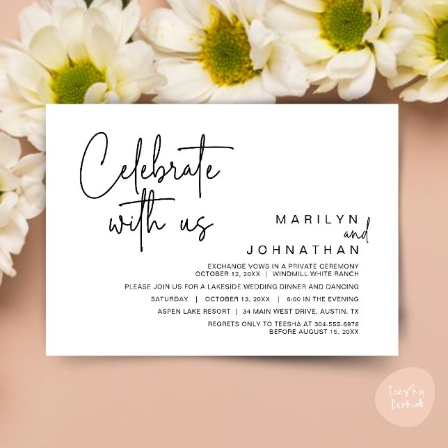 Celebrate with us, Post Wedding Elopement Party Invitation (Celebrate with us, Post Wedding Elopement Party Dinner Brunch Lunch Invitation Card PDF Black White)