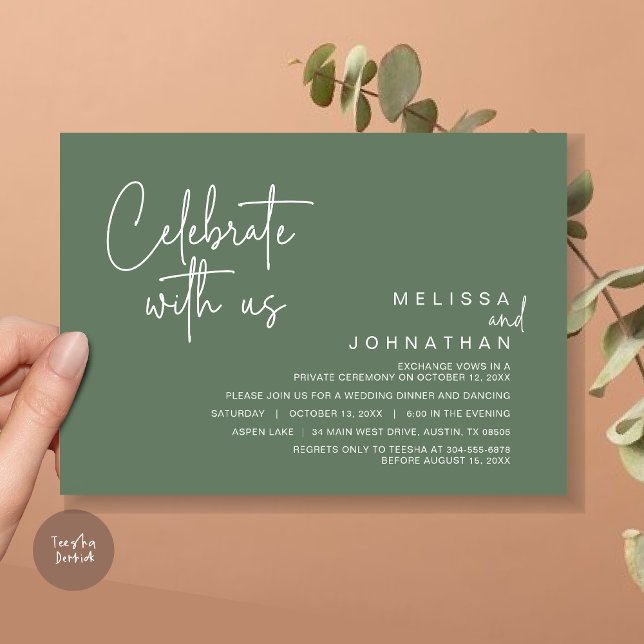 Celebrate with us, Post Wedding Elopement Party Invitation (Celebrate with us, Post Wedding Elopement Dinner Party Invitation Card, PDF, in Sage Green)