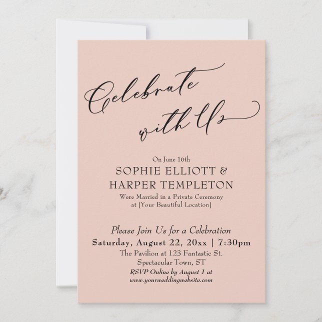 Celebrate with Us Pretty Blush Pink Reception Only Invitation (Front)