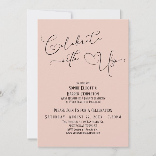 Celebrate with Us Pretty Blush Reception Only Invitation (Front)