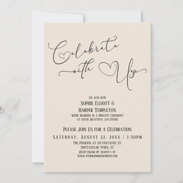 Celebrate with Us Pretty Cream Reception Only Invitation (Front)