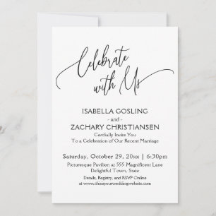 Celebrate with Us Pretty Handwriting Black & White Invitation