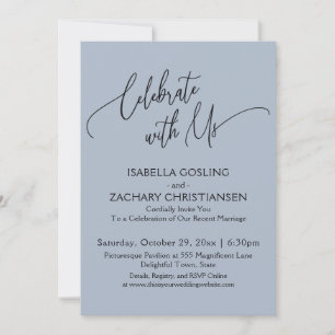 Celebrate with Us Pretty Handwriting Dusty Blue Invitation