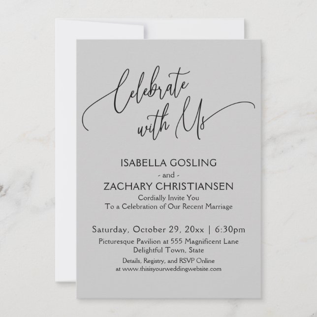 Celebrate with Us Pretty Handwriting Light Grey Invitation (Front)