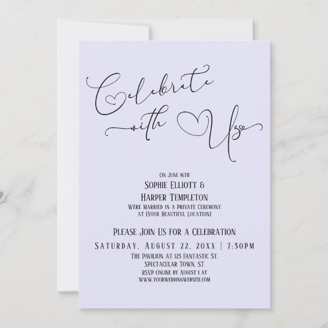 Celebrate with Us Pretty Lavender Reception Only Invitation (Front)