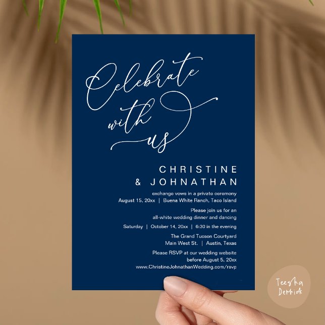 Celebrate with us, Romantic Wedding Dinner Dancing Invitation (Celebrate With Us, Romantic Wedding Dinner Party Lunch Brunch Invitation Card PDF Classy Navy Blue)