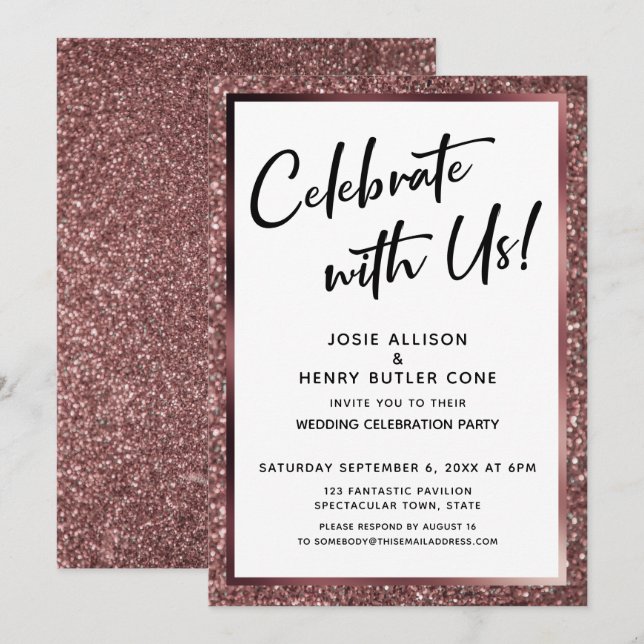 Celebrate With Us! Rose Gold Glitter Reception Invitation (Front/Back)