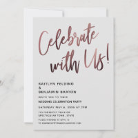 Celebrate With Us! Rose Gold Handwriting Grey