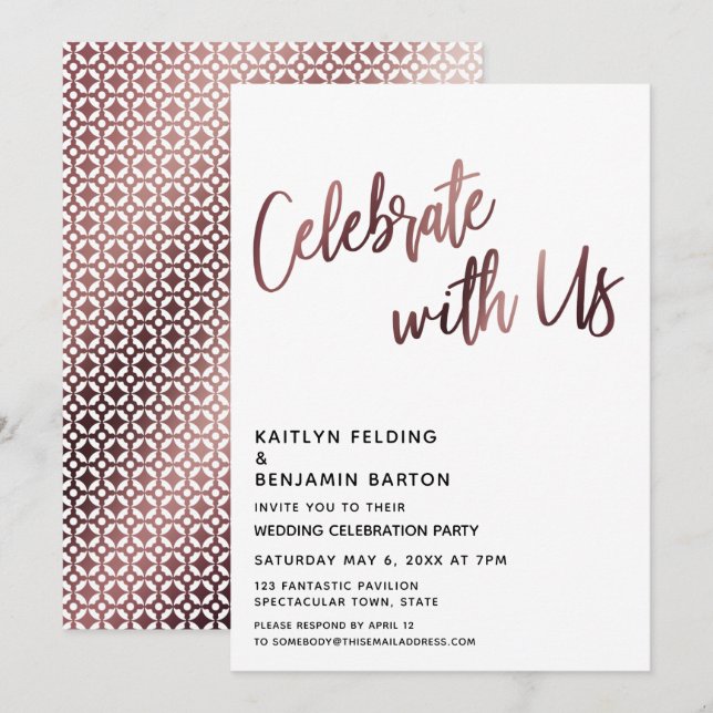 Celebrate With Us Rose Gold Wedding Reception Invitation (Front/Back)