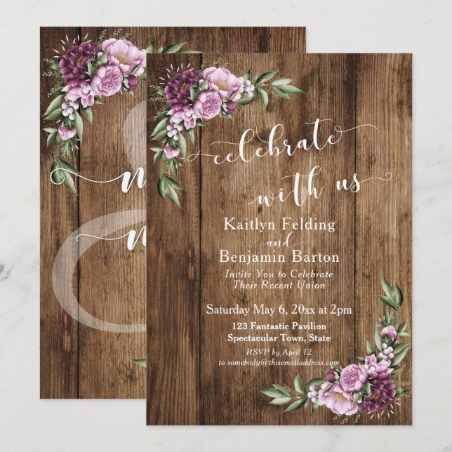 Celebrate with Us Rustic and Floral Reception Invitation (Front/Back)