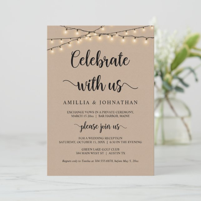 Celebrate with us, Rustic Elopement Party Invitati Invitation (Standing Front)