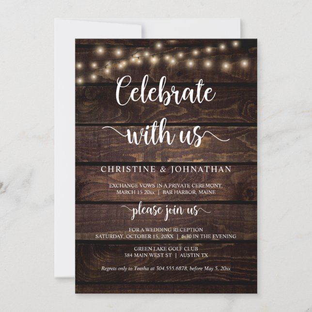 Celebrate with us, Rustic Elopement Party Invitati Invitation (Front)