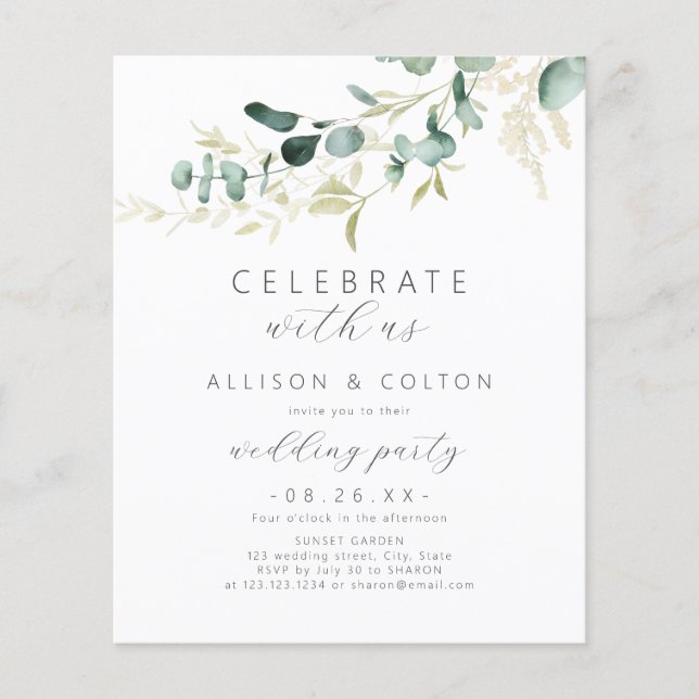 Celebrate With Us! rustic eucalyptus greenery boho (Front)