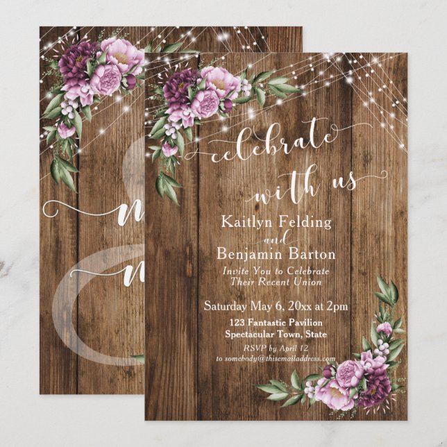 Celebrate with Us Rustic Floral Lights Reception Invitation (Front/Back)
