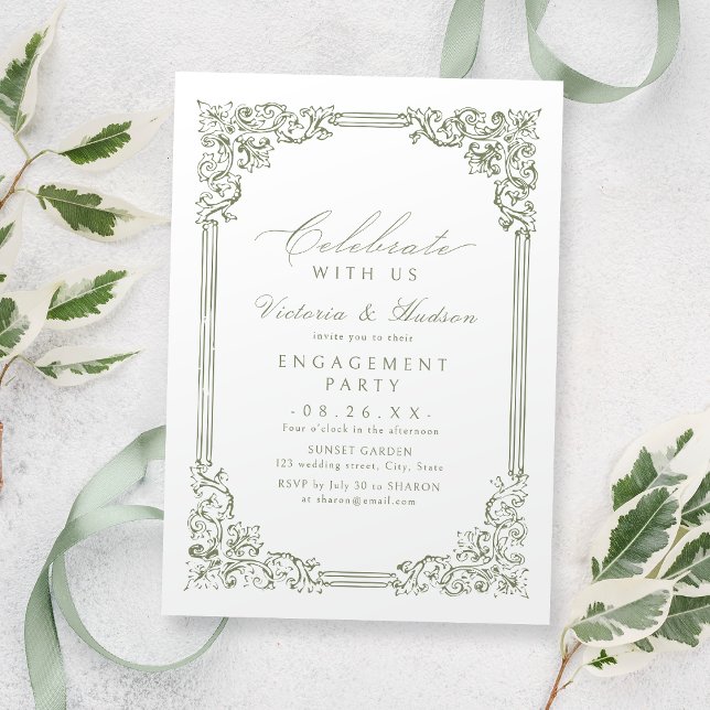 Celebrate With Us! Sage Green Vintage Engagement  Invitation (Celebrate With Us! Sage Green Vintage Engagement Invitation)