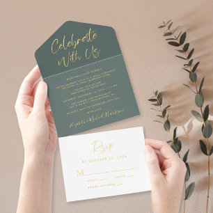Celebrate With Us Sage Wedding Reception All In One Invitation
