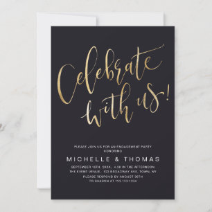 Celebrate With Us Script Black Gold Modern Simple Invitation