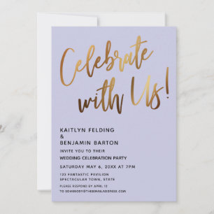 Celebrate With Us Simple Gold Handwriting Lavender Invitation